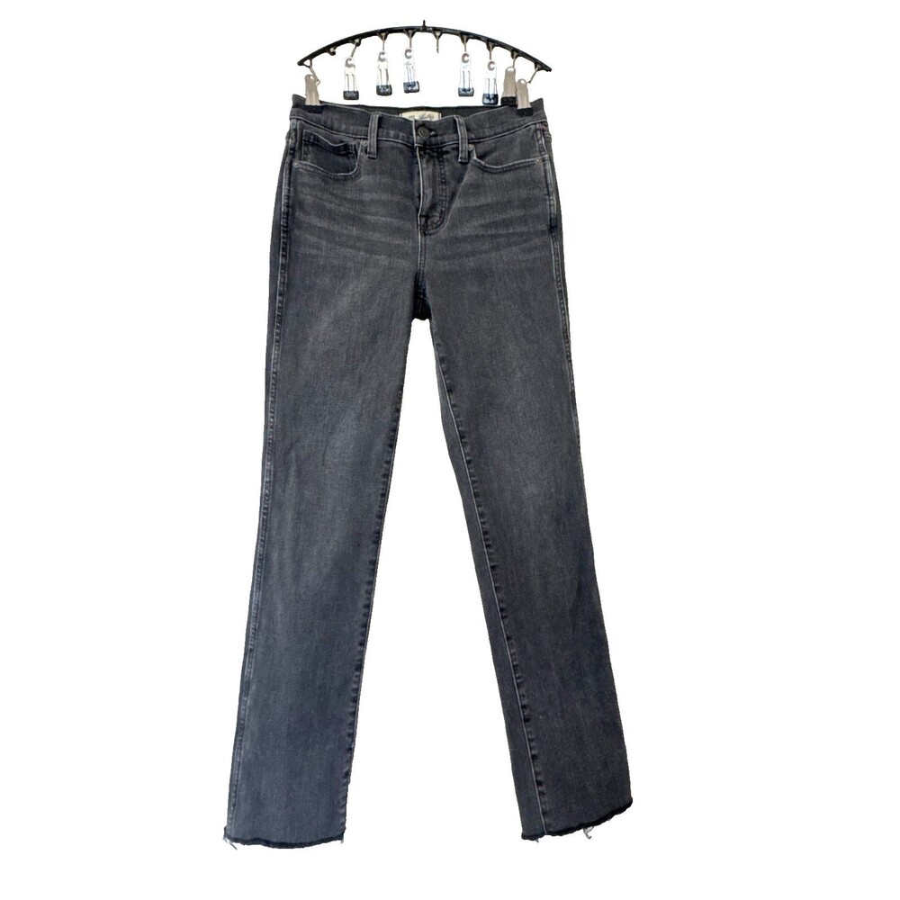 Madewell Mid-Rise Stovepipe Jeans Gray Wash Raw Hem Women’s Size 26
